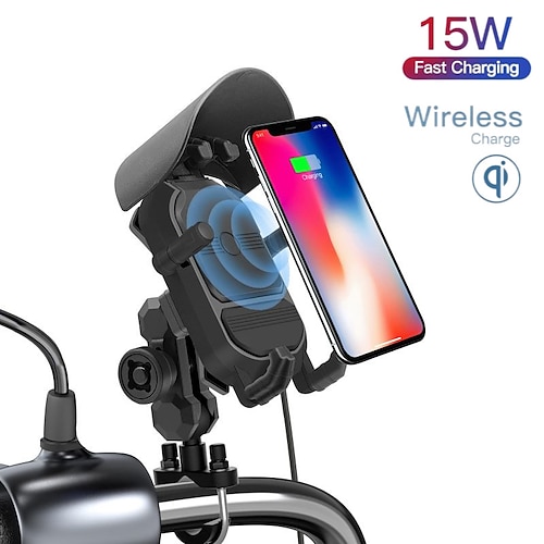 

Anti-Theft Motorcycle Wireless Phone Mount Charger 15W Handlebar/Mirror Mount Phone Holder USB Quick Charge for 3.5-6.5 Cellphone