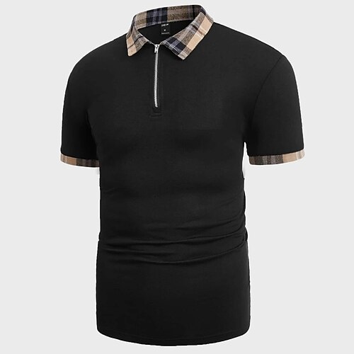 

Herre POLO T-skjorte Zip Polo Avslappet Daglig Quarter Zip Kortermet Mote Grunnleggende Helfarge Pledd / Tern Glidelås Sommer Normal Svart POLO T-skjorte