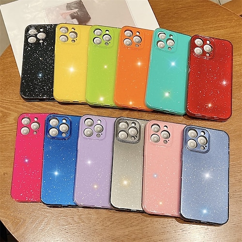 

telefon Etui Til Apple Bagcover iPhone 14 Pro Max Plus 13 12 11 Mini X XR XS 8 7 Helkropsbeskyttelse Glitterskin Anti-rids Glitterskin TPU