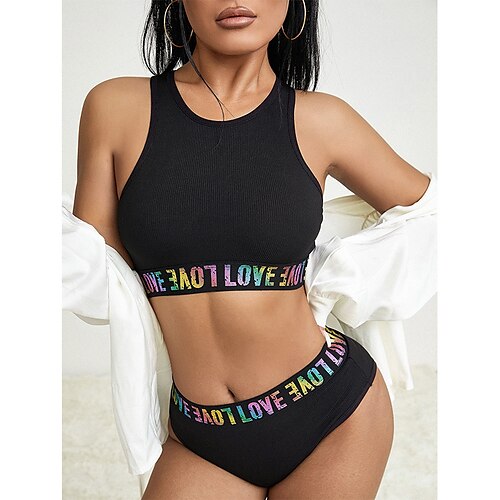 

Per donna Corpi sexy Completo intimo Completi 2 pezzi Alfabetico Di tendenza Sport Dolce Interni Giornaliero Serata Poliestere Girocollo Senza maniche Estate Primavera Nero Rosso