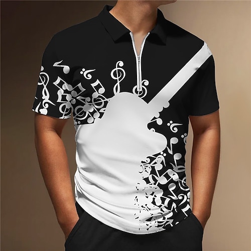 

Per uomo POLO Polo con zip Camicia da golf Golf Stampe astratte Musica Chitarra Note Collo ripiegabile Nero Bianco Esterno Strada Maniche corte Cerniera Stampa Abbigliamento Di tendenza Originale