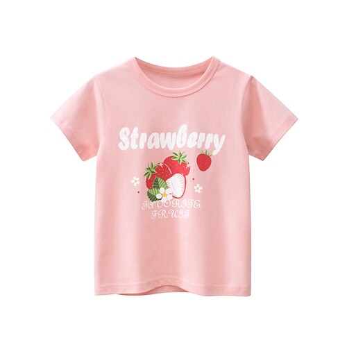 

Børn Pige T-shirt Tegneserie Afslappet Kortærmet Yndig 7-13 år Sommer Lyserød