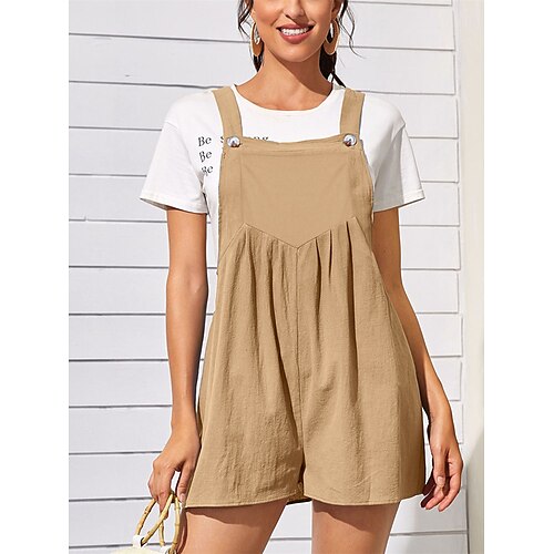 

Damen Kurz Jumpsuit Gefaltet Taste Feste Farbe Quadratischer Ausschnitt Strassenmode Urlaub Strasse Täglich Regular Fit Ärmellos Blau Grün Khaki S M L XL Sommer