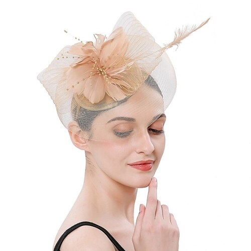 

Fascinators Tulle Kentucky Derby Horse Race Cocktail Retro Elegant With Feather Faux Pearl Headpiece Headwear