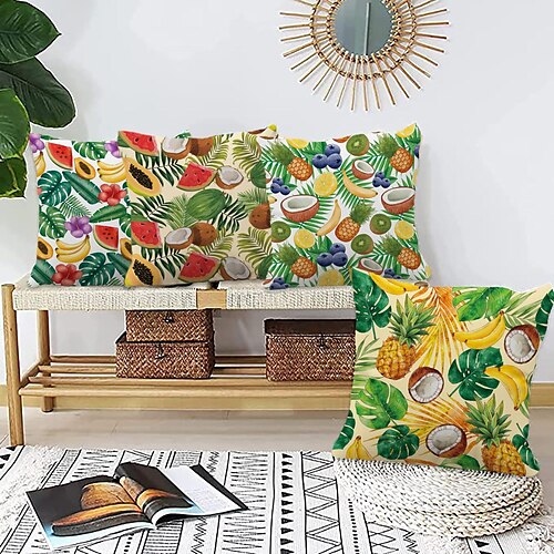 

Capa de almofada dupla lateral de frutas tropicais 4 peças, capa de almofada quadrada decorativa macia para quarto, sala de estar, sofá, cadeira, lavável na máquina