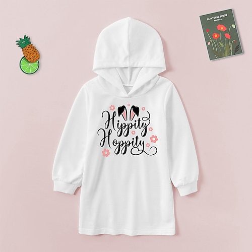 

Bambino Da ragazza Pasqua Vestito Floreale Alfabetico Coniglietto Sopra il ginocchio Vestito Esterno Girocollo Manica lunga Adorabile Vestito 3-7 anni Primavera Bianco