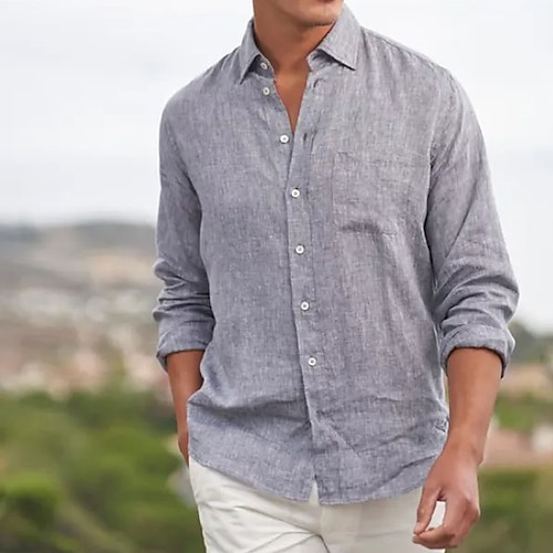

Per uomo camicia di lino Camicia estiva Camicia da spiaggia Grigio Manica lunga Liscio Bavero Primavera estate Informale Giornaliero Abbigliamento Tasca frontale