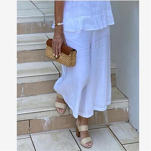 

Per donna A zampa Pantaloni Cotone e lino Bianco Di tendenza Da mare A zampa Alla caviglia Comfort Liscio M L XL 2XL 3XL