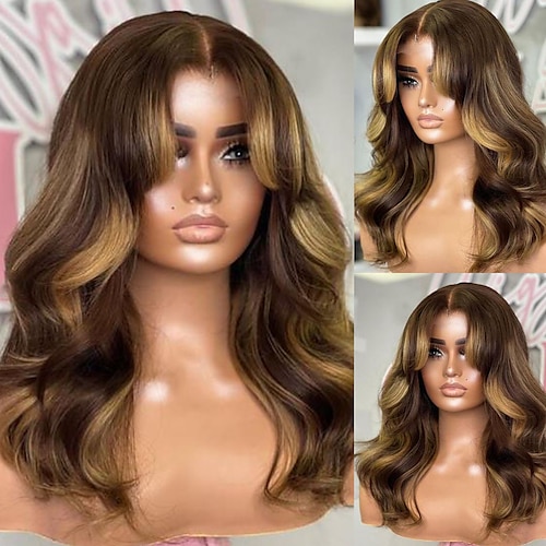 

Menneskehår 4X13 Lukning Paryk Gratis del Brasiliansk hår Bølget Flerfarvet Paryk 130% 150% Hår Densitet med baby hår Ombre-hår Fremhævet / Balayage hår 100% Jomfru Pre-Plucked Til parykker til sorte