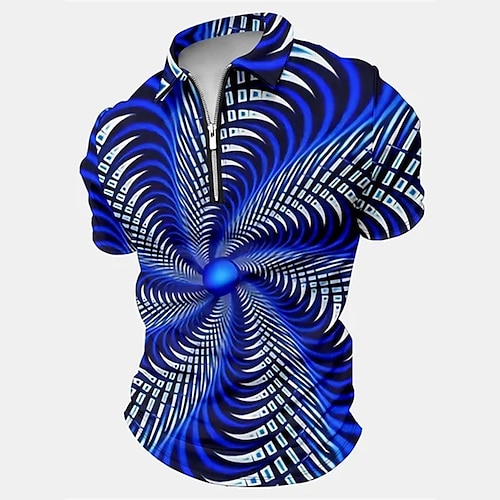 

Men's Polo Shirt Zip Polo Golf Shirt Optical Illusion Gradient Graphic Prints Geometry Turndown White Yellow Red Royal Blue Blue Outdoor Street Short Sleeves Zipper Print Clothing Apparel Fashion