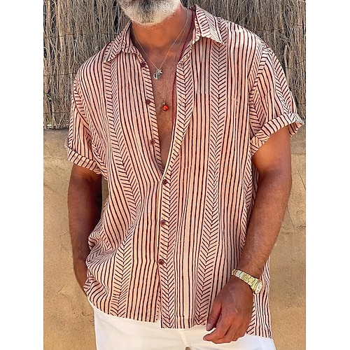 

Men's Shirt Summer Hawaiian Shirt Striped Graphic Prints Turndown Apricot Black Wine Red Gray Outdoor Street Short Sleeves Print Clothing Apparel Fashion Streetwear Designer Soft