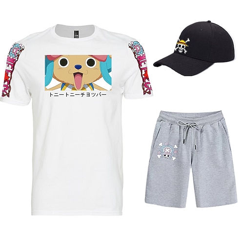 

camiseta estampada de tres piezas shorts gorras de béisbol una pieza tony tony chopper conjuntos conjuntos conjuntos gráficosamp; a juego para los deportes de gimnasio diarios casuales para hombres