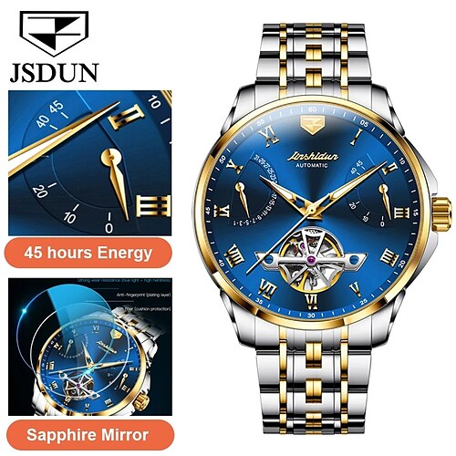 

jsdun herrenmode mechanische uhren business automatische armbanduhr edelstahl leuchtende power uhr saphirspiegel 8912