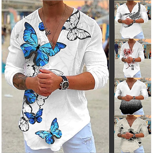 

Herren Hemd Tier Schmetterling Grafik-Drucke Poker V Ausschnitt Schwarz / Weiß weiß grau Weiß Dunkelgrau Schwarz Weiß Outdoor Strasse Langarm Bedruckt Bekleidung Modisch Designer Brautkleider