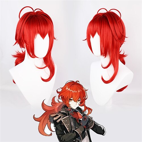 

genshin impact diluk cos parykk engros chenxi vingård dyr sønn rød lagdelt mikro volum puffy cosplay