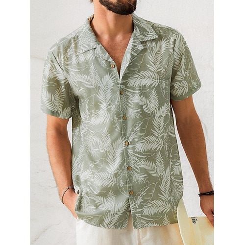 

Hombre Camisa camisa hawaiana Estampados Hojas Collar Cubano Verde Trébol Casual Festivos Manga Corta Abotonar Estampado Ropa Deportes Moda Ropa de calle Design