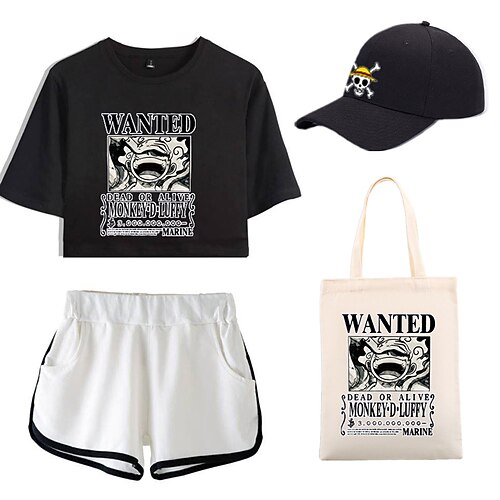 

4-delte shorts med luffy trykt crop top baseballcapser lerrets vesker sett i ett stykke tee t-skjorte shorts koordinatsett for kvinners antrekk for voksne& matchende uformelle treningsidretter