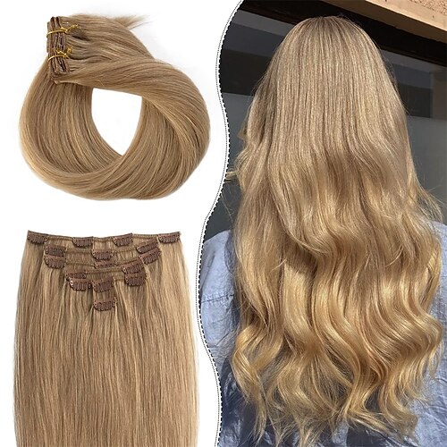 

hårextensions til kvinder oimigo golden blond clip in extensions 8a grade invisible clips 7 stykker 20 tommer 70g blonde blød silkeagtig straight #16 ægte remy human hair clip on extensions