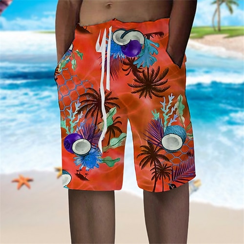 

Per uomo Pantaloncini estivi Pantaloncini da spiaggia A cordoncino Vita elastica Pop art Albero di cocco Traspirante Morbido Breve Informale Giornaliero Per eventi Streetwear Hawaiano Blu Arancione