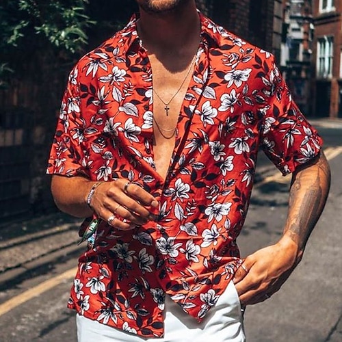

Per uomo Camicia Camicia hawaiana Camicia con bottoni Camicia estiva Maglietta informale Rosso Maniche corte Fiore / Piante Bavero Strada Da mare Stampa Abbigliamento Di tendenza Comodo Hawaiano