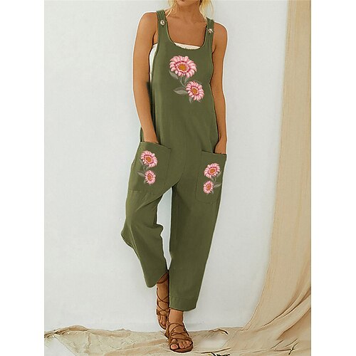 

Damen Latzhose Taste Tasche Blumen U-Ausschnitt Strassenmode Brautkleider schlicht Täglich Urlaub Regular Fit Ärmellos Armeegrün S M L XL Sommer