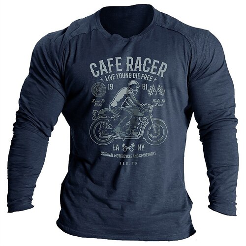 

t-shirt cool skjorte t-shirt sjov bomuldsblanding 32'er motorcykel prints rund hals sort blå grøn mørkegrå lysegrå udendørs street lange ærmer print tøj beklædning vintage mode klassisk komfortabel