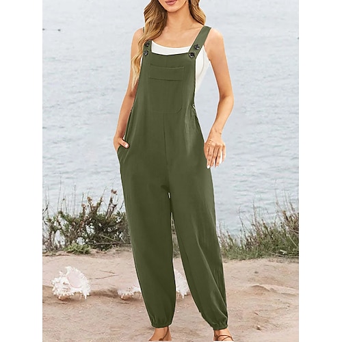 

Damen Jumpsuit Tasche Feste Farbe U-Ausschnitt Basic Brautkleider schlicht Strasse Täglich Regular Fit Gurt Weiß Armeegrün Marineblau S M L XL Sommer