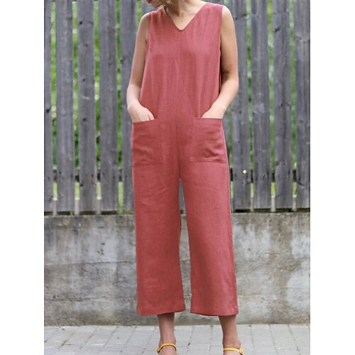 

Damen Jumpsuit Tasche Feste Farbe V Ausschnitt Strassenmode Brautkleider schlicht Heim Strasse Regular Fit Ärmellos Schwarz Weiß Rosa S M L XL Sommer