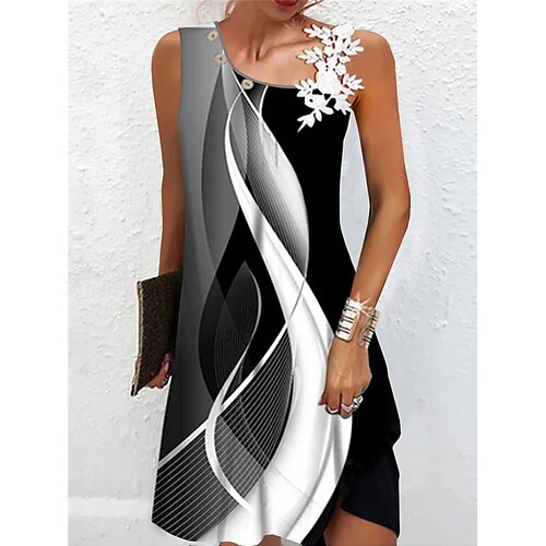 

Per donna Vestito casual Abito estivo Abito stampato Pop art Color Block Pizzo Largo Con bretelline Mini abito Di tendenza Moderno Giornaliero Per eventi Senza maniche Morbido Nero Estate Primavera S