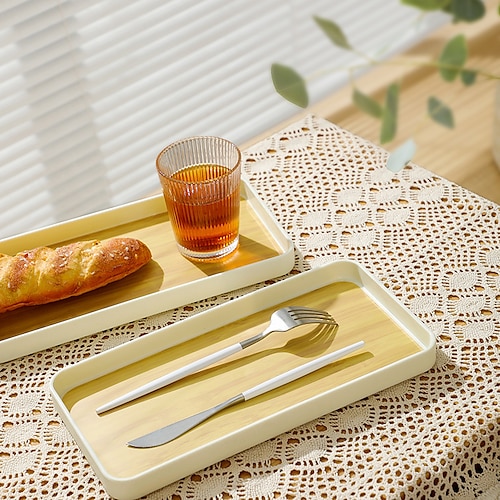 

Bandeja rectangular decorativa japonesa, bandeja de plástico de imitación de grano de madera para servir, taza de té, platillo, bandejas, plato de almacenamiento de aperitivos y frutas