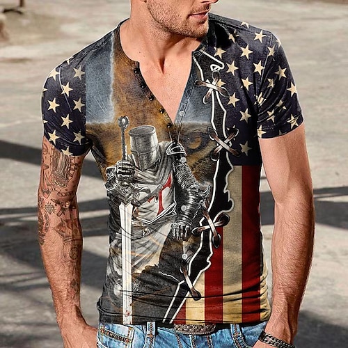 

Per uomo Camicia Henley Pop art Bandiera Henley Abbigliamento Stampa 3D Esterno Giornaliero Manica corta Bottone giù Stampa Di tendenza Originale Comodo