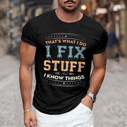 

Herre T-shirt Grafiske T-shirts Cool skjorte Grafiske tryk bogstavtryk Hobby Rund hals Varm Stempling I Fix Stuff Gade Ferierejse Kort Ærme Trykt mønster Tøj 32S Designer Basale Bekvem