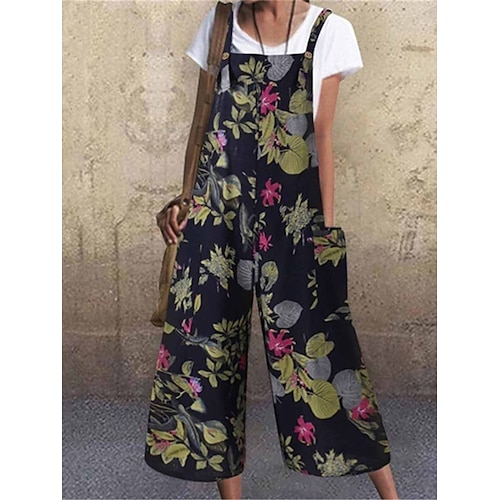 

Damen Latzhose Tasche Bedruckt Blumen Quadratischer Ausschnitt Strassenmode Brautkleider schlicht Täglich Urlaub Regular Fit Ärmellos Gelb Rote Marineblau S M L XL Sommer