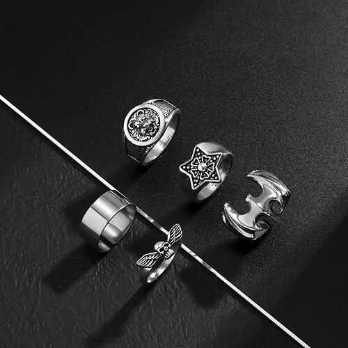 

5 pezzi Anello Anello multidita For Per uomo Per donna Halloween Strada Giornaliero Lega Retrò Teschio Ali Stella
