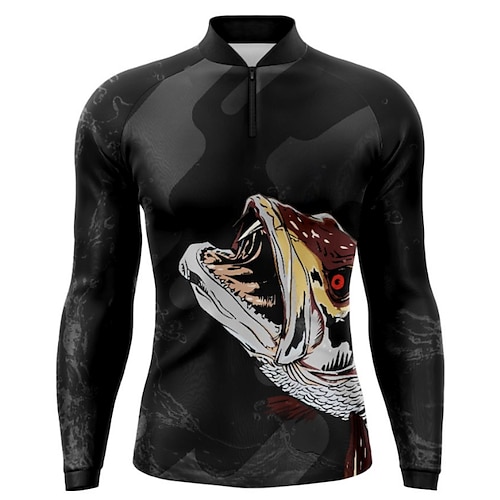 

Men's Fishing Shirt Outdoor Long Sleeve UV Protection Breathable Lightweight Sweat wicking Quick Dry Top Summer Spring Outdoor Fishing Black