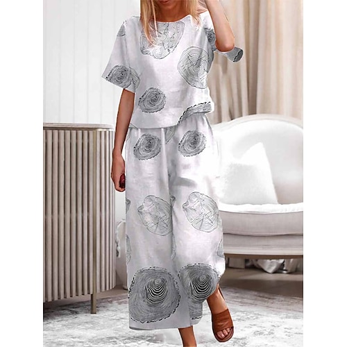 

Per donna loungewear Completi Geometrico Di tendenza Informale Strada Appuntamento Aeroporto Poliestere Traspirante Girocollo Manica corta maglietta Pantalone Estate Primavera Nero Bianco