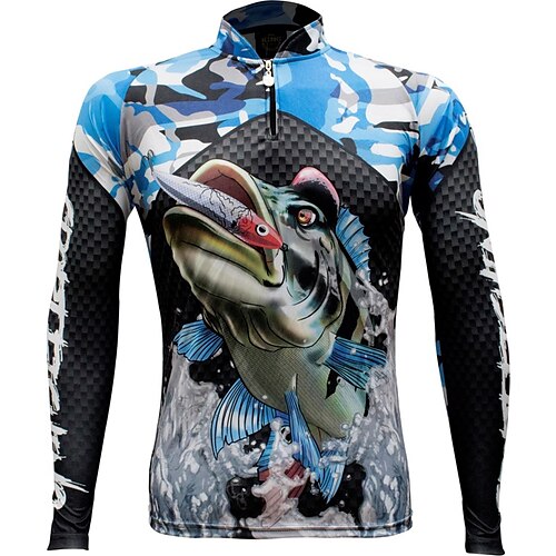 

Hombre Camisa de pesca Exterior Manga Larga Protección UV Transpirable Ligero Reductor del Sudor Secado rápido Camiseta Verano Primavera Exterior Pesca Negro azul