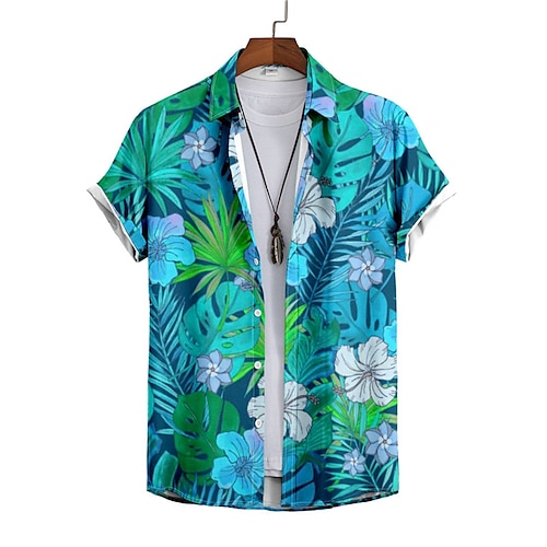 

Hombre Camisa camisa hawaiana Estampados Hojas Cuello Vuelto Azul Piscina Exterior Calle Mangas cortas Abotonar Estampado Ropa Deportes Moda Ropa de calle Design