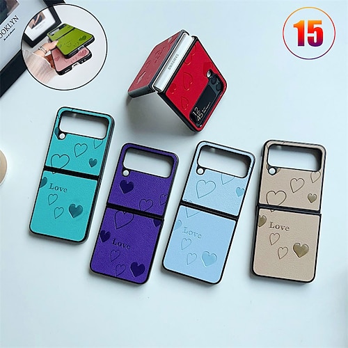 

teléfono Funda Para Samsung galaxia Funda Trasera Z Flip 4 Z Flip 3 Dar la vuelta Protector de cuerpo completo Resistencia a caídas de cuatro esquinas Corazón TPU Cuero de PU