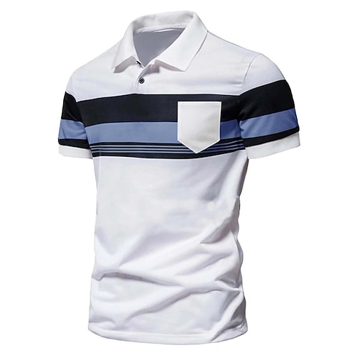 

Herre POLO T-skjorte Golf skjorte Gate Avslappet Klassisk Kortermet Mote Grunnleggende Fargeblokk Knapp Lomme Sommer Normal Hvit POLO T-skjorte