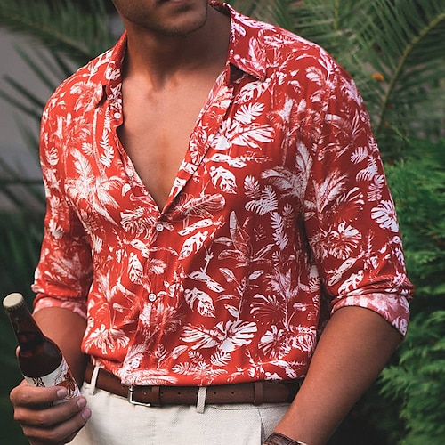 

Herre Skjorte Hawaii skjorte Button Up skjorte Sommer skjorte Casual skjorte Rød Kort Ærme Blomst / Planter Knaphul Gade Ferierejse Trykt mønster Tøj Mode Fritid Hawaiiansk