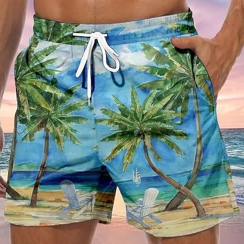 

Herre Surf shorts Badeshorts Sommer shorts Strandshorts Snørelukning med mesh-for Elastisk Talje Kokos palme Grafiske tryk Hurtigtørrende Korte Afslappet Daglig Ferie Boheme Hawaiiansk Blå