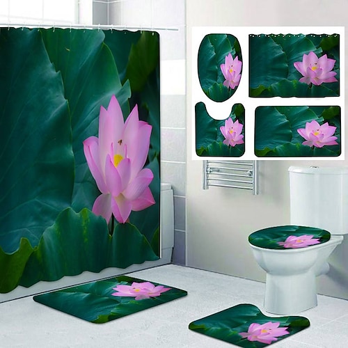 

Juegos de cortinas de ducha florales, cortina de ducha de baño con impresión, inodoro de ocio, diseño de cuatro piezas