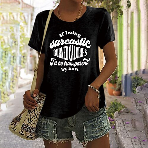 

Mulheres Camiseta Preto Branco Amarelo Gráfico Letra Imprimir Manga Curta Diário Feriado Básico Decote Redondo Padrão Pintura S