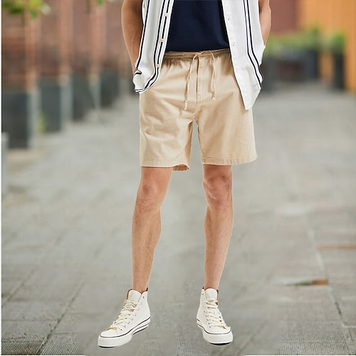 

Herre Linneshorts Sommer shorts Strandshorts Snørelukning Elastisk Talje Vanlig Åndbart Korte Afslappet Daglig Ferie hør / bomuldsblanding Sport Gade Sort Navyblå