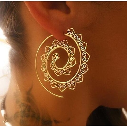

european and american new oval spiral earrings exaggerated swirl gear shape heart shape retro ear jewelry wholesale