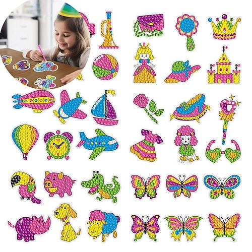 

Kids Big Gem Diamond Painting Kit Create 12 Stickers DIY Arts Crafts Girls Boys Magical 5D Diamond Painting by Numbers Toys Gift