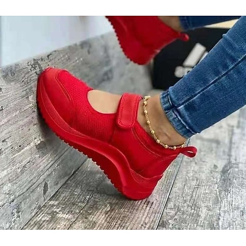 

Per donna Scarpe da ginnastica Scarpe comfort Scarpe da ginnastica senza lacci Esterno Giornaliero Estate Zeppa Punta tonda Informale Retato Nastro a strappo Tinta unica Bianco Rosa Rosso