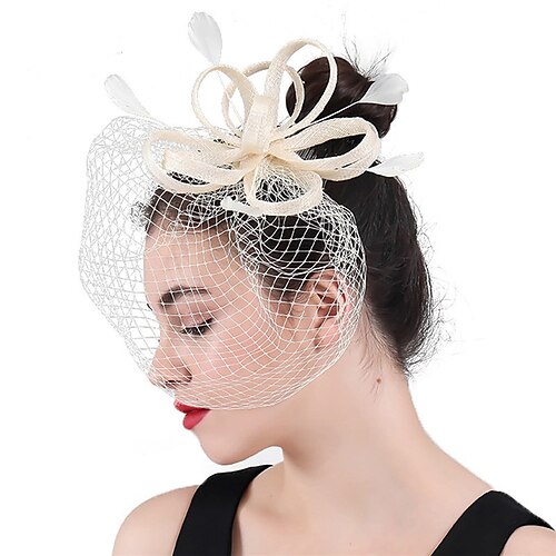 

Fascinators Sinamay Wedding Kentucky Derby Cocktail Royal Astcot Lady British With Feather Tulle Headpiece Headwear