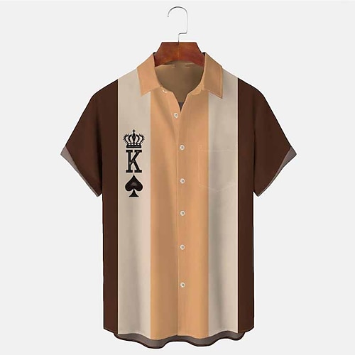 

Herren Hemd Hawaiihemd Sommerhemd Gestreift Grafik-Drucke Poker Umlegekragen Aprikose Outdoor Strasse Kurze Ärmel Button-Down Bedruckt Bekleidung Tropisch Modisch Hawaiianisch Designer